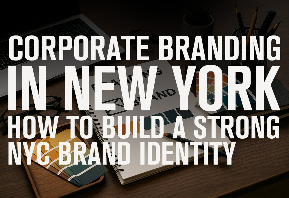 corporate branding in New York brand palette on desk