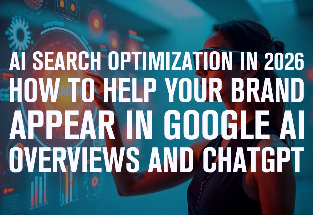AI search optimization concept showing Google AI Overviews style results and AI answer cards for brand visibility in 2026
